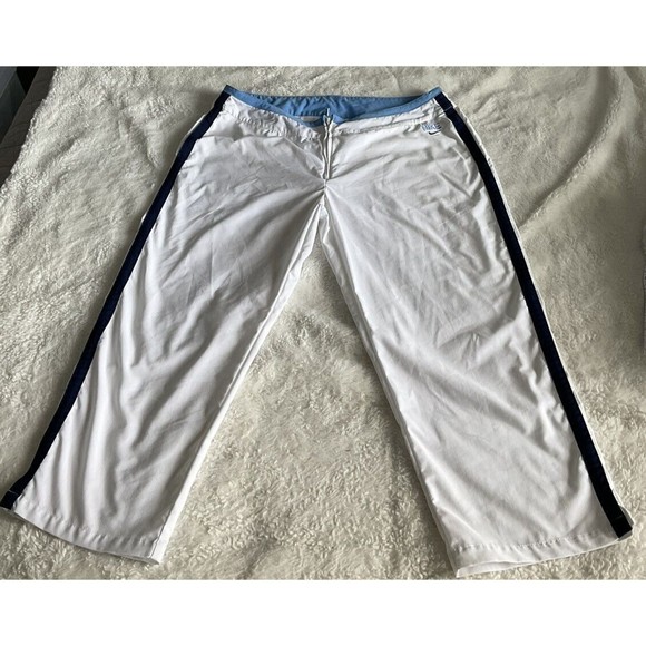 NIKE Women Active Capri Active wear Pants White W/ Blue Stripe On Side Size L - Picture 1 of 7